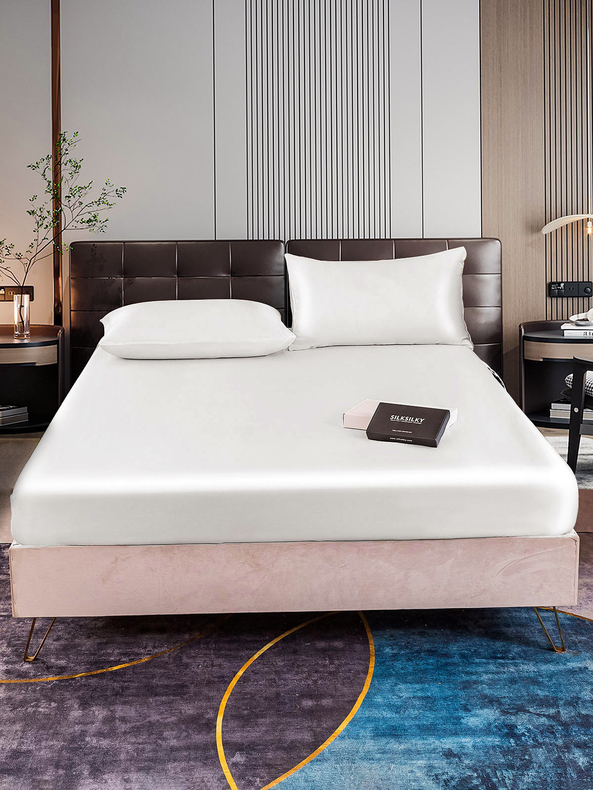 [White] SilkSilky 22Momme Pure Silk Bedding Set 001