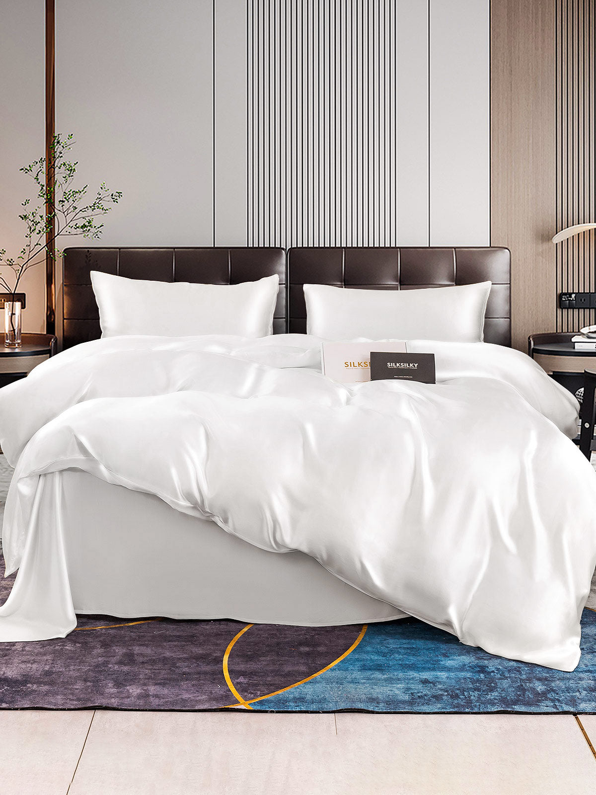 [White] SilkSilky 22Momme Pure Silk Bedding Set 001
