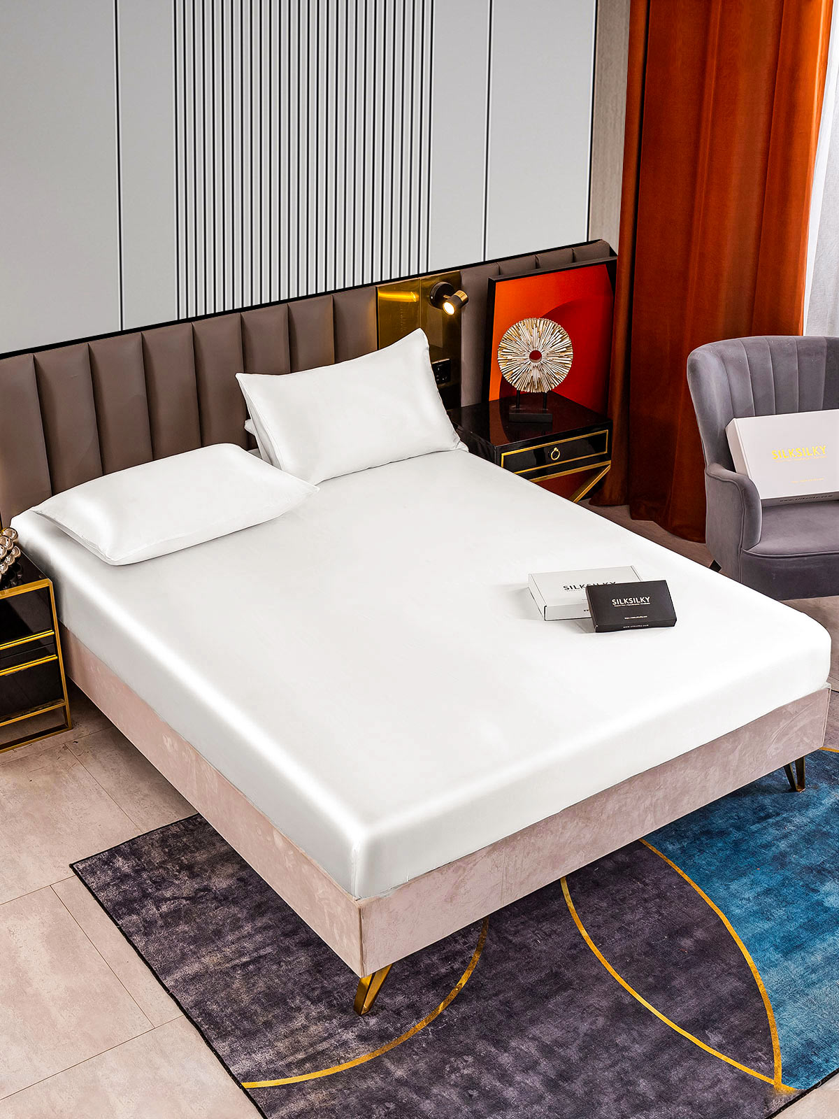 [White] SilkSilky 22Momme Pure Silk Bedding Set 002