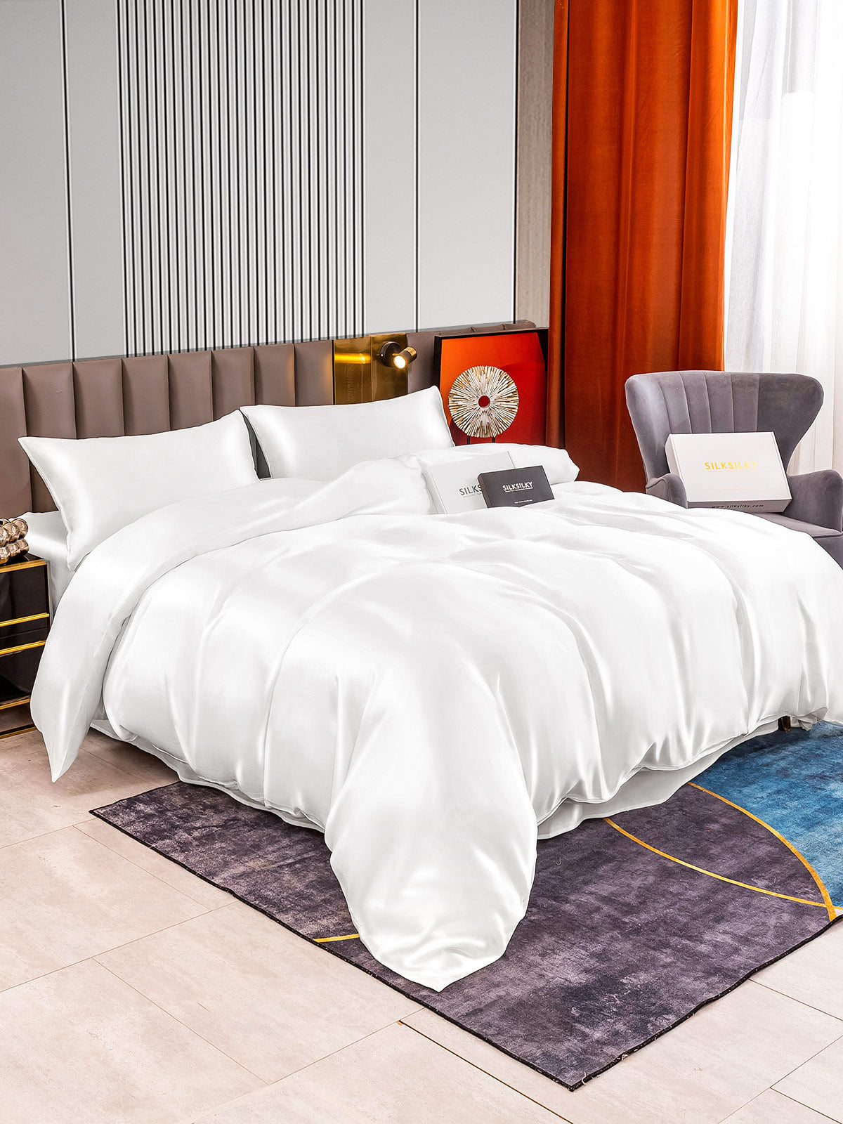 [White] SilkSilky 22Momme Pure Silk Bedding Set 002