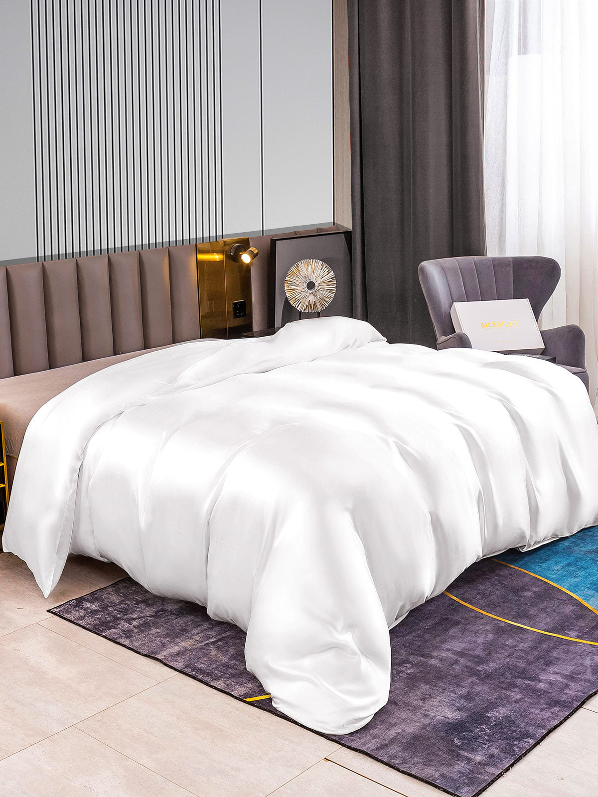 [White] SilkSilky 22Momme Pure Silk Duvet Cover 002