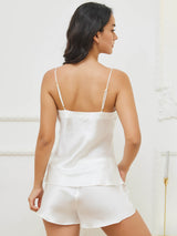 [White] SilkSilky  22Momme Spaghetti Strap V Neck Camisole Set 004