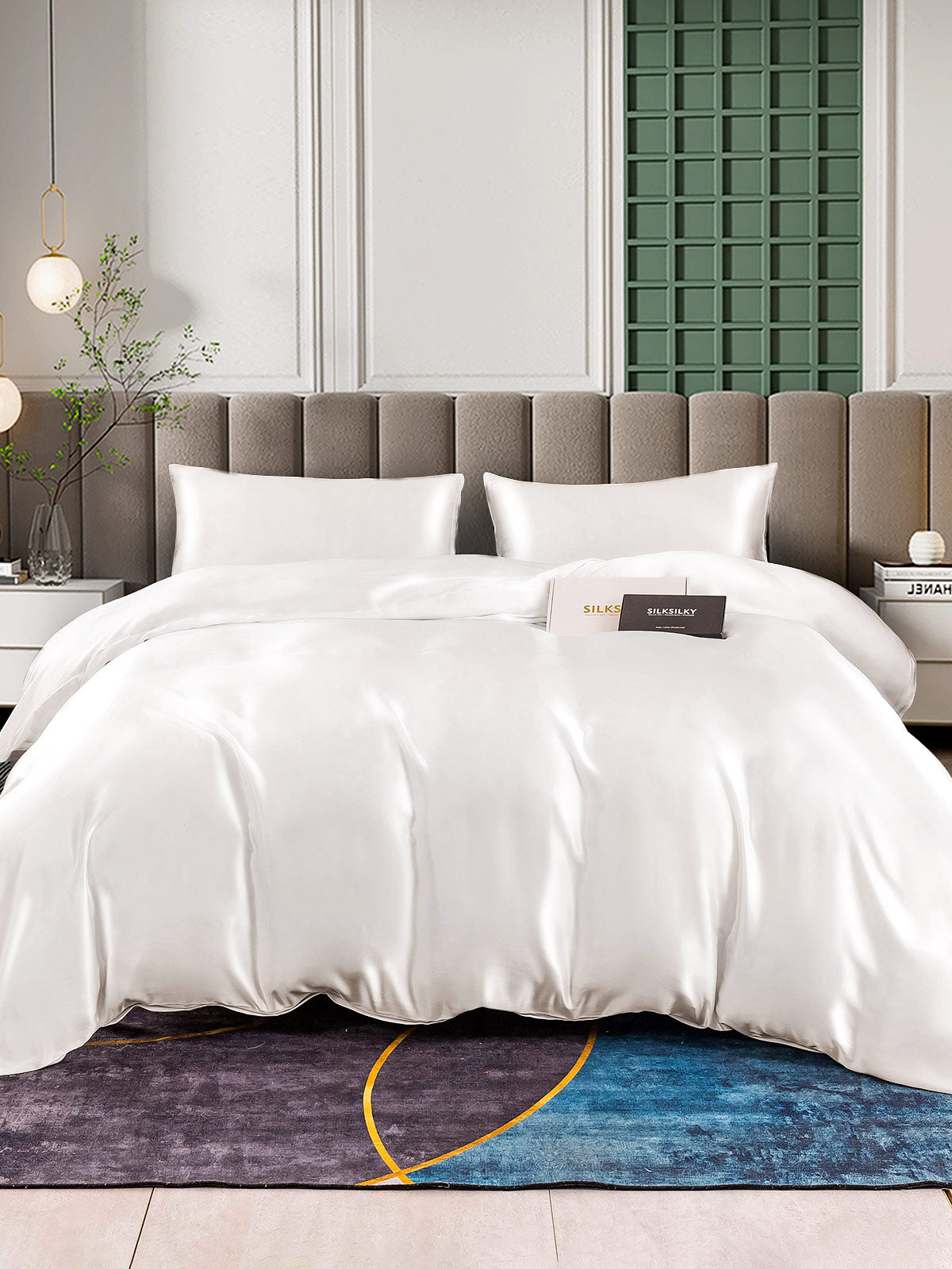 [White] SilkSilky 25Momme Pure Silk Bedding Set 001