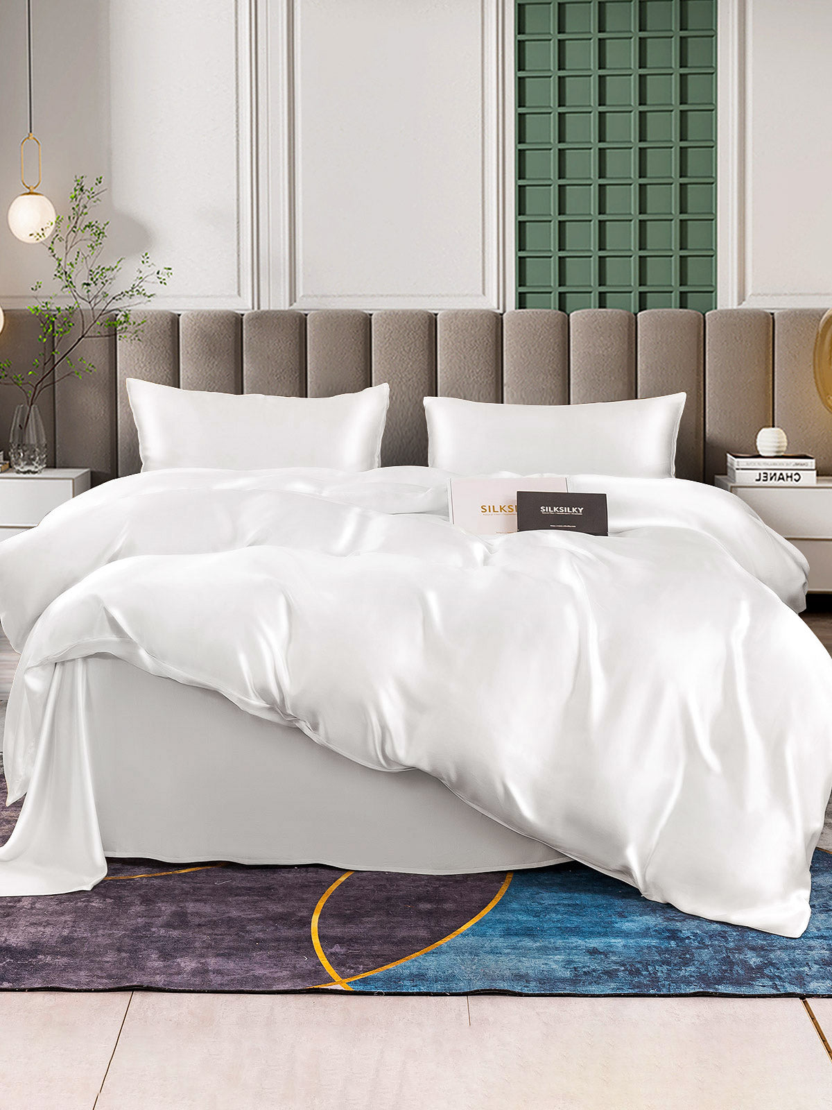 [White] SilkSilky 25Momme Pure Silk Bedding Set 001