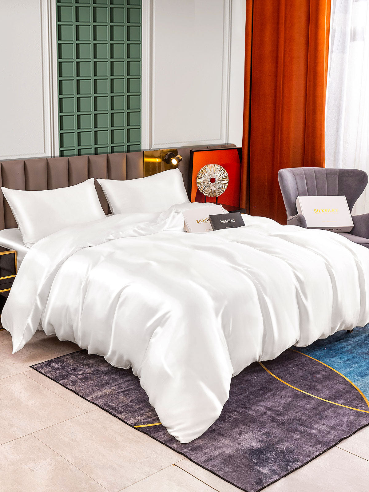 [White] SilkSilky 25Momme Pure Silk Bedding Set 002