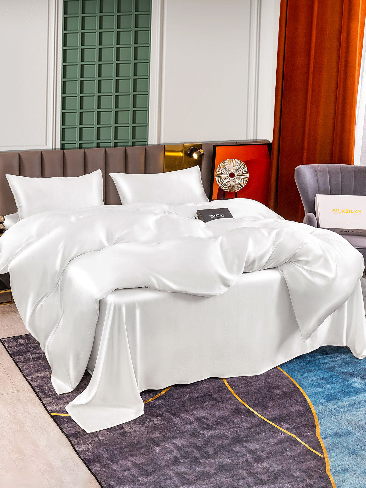 [White] SilkSilky 25Momme Pure Silk Bedding Set 002