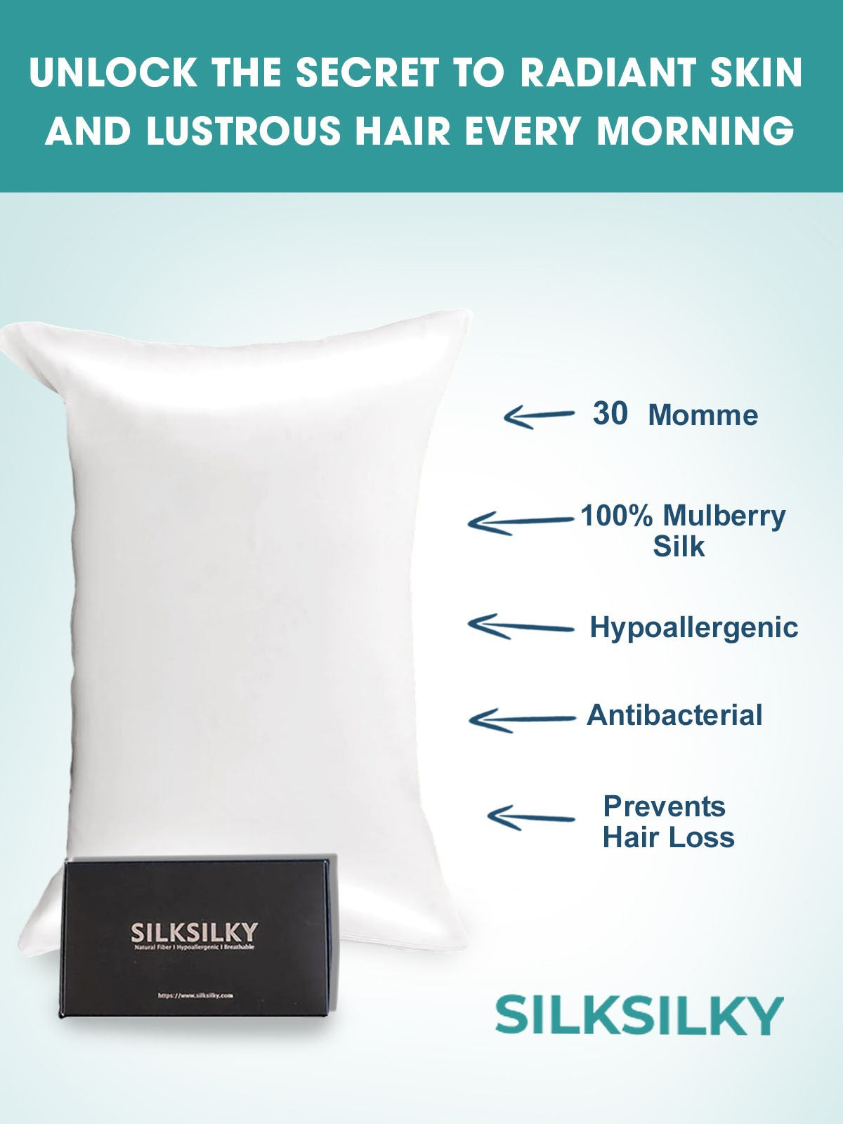 [White] SilkSilky 30Momme Pure Silk Pillowcase 003