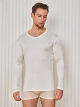 [White] SilkSilky  Long Sleeve V Neck Men's T-Shirt 003