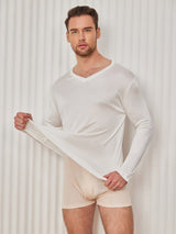 [White] SilkSilky  Long Sleeve V Neck Men's T-Shirt 004