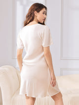 [White] SilkSilky  Short Sleeve V Neck Nightgown 002