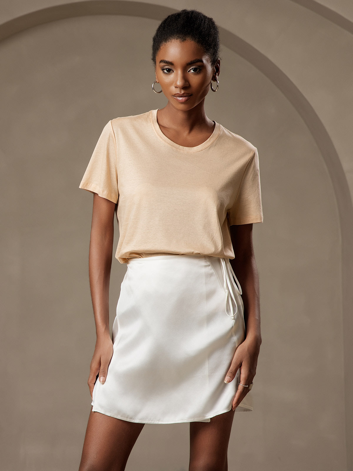 [White] SilkSilky Pure Silk Skirt 007