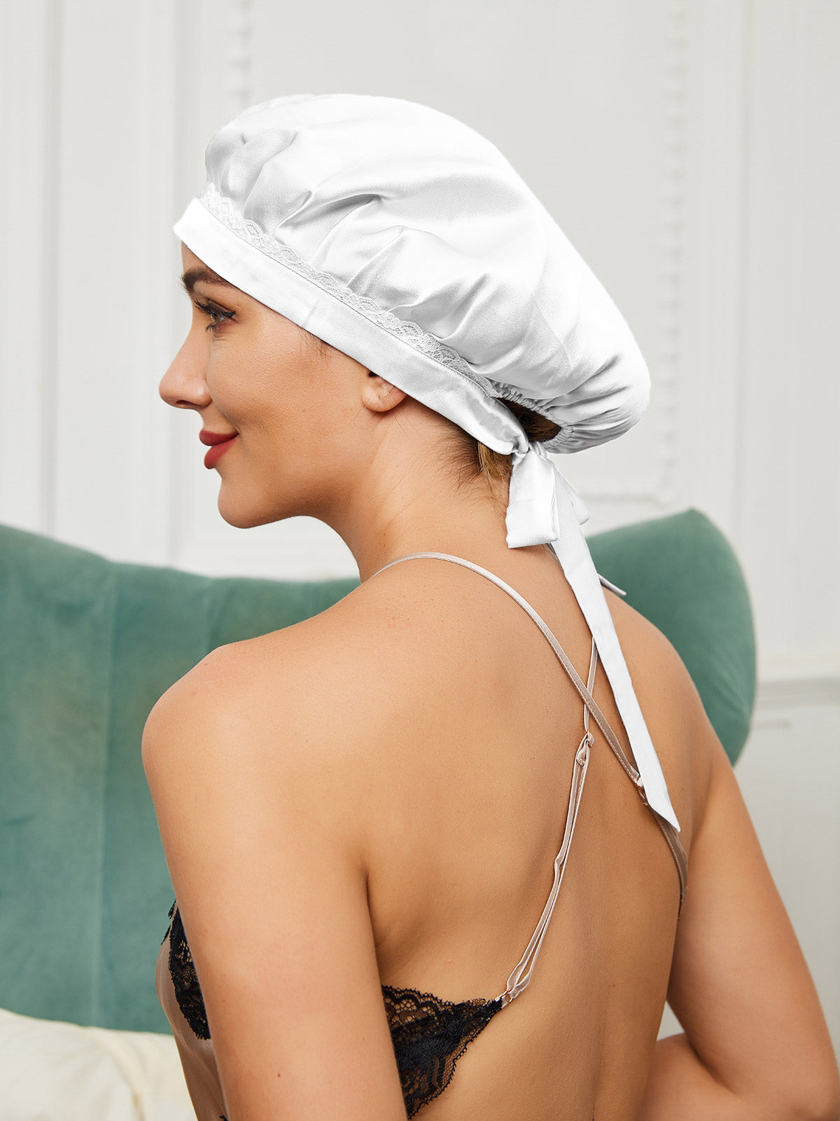 [White] SilkSilky Pure Silk Sleep Cap 003