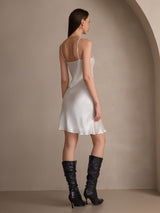 [White] SilkSilky  Spaghetti Strap V Neck Dress 002