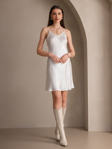 [White] SilkSilky  Spaghetti Strap V Neck Dress 004