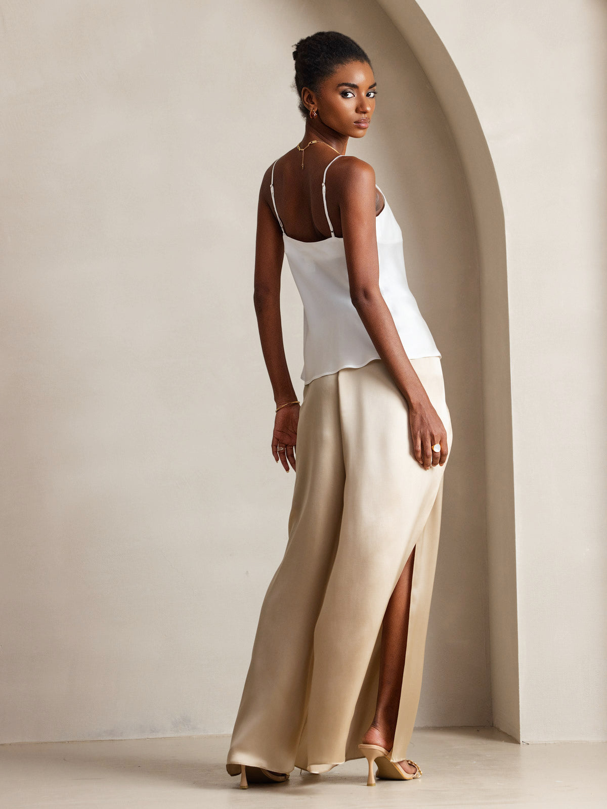 [White] SilkSilky  Pure Silk V Neck Camisole Top 002