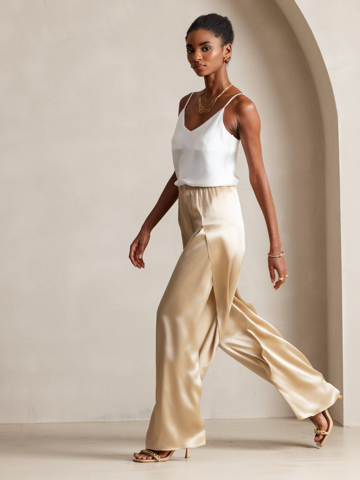 [White] SilkSilky  Pure Silk V Neck Camisole Top 006