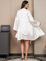 [White] SilkSilky  3/4 Sleeve V Neck Women's Pajamas 002