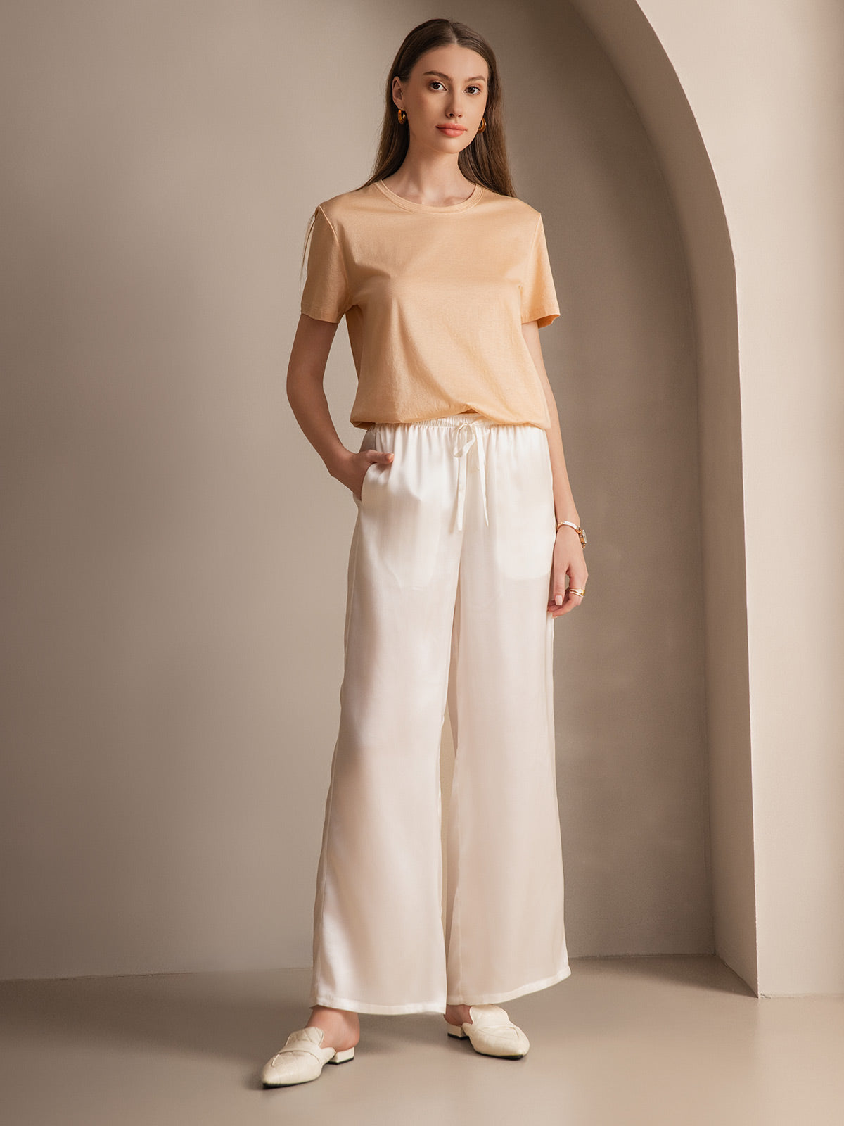 [White] SilkSilky  Pure Silk Womens Pants 002