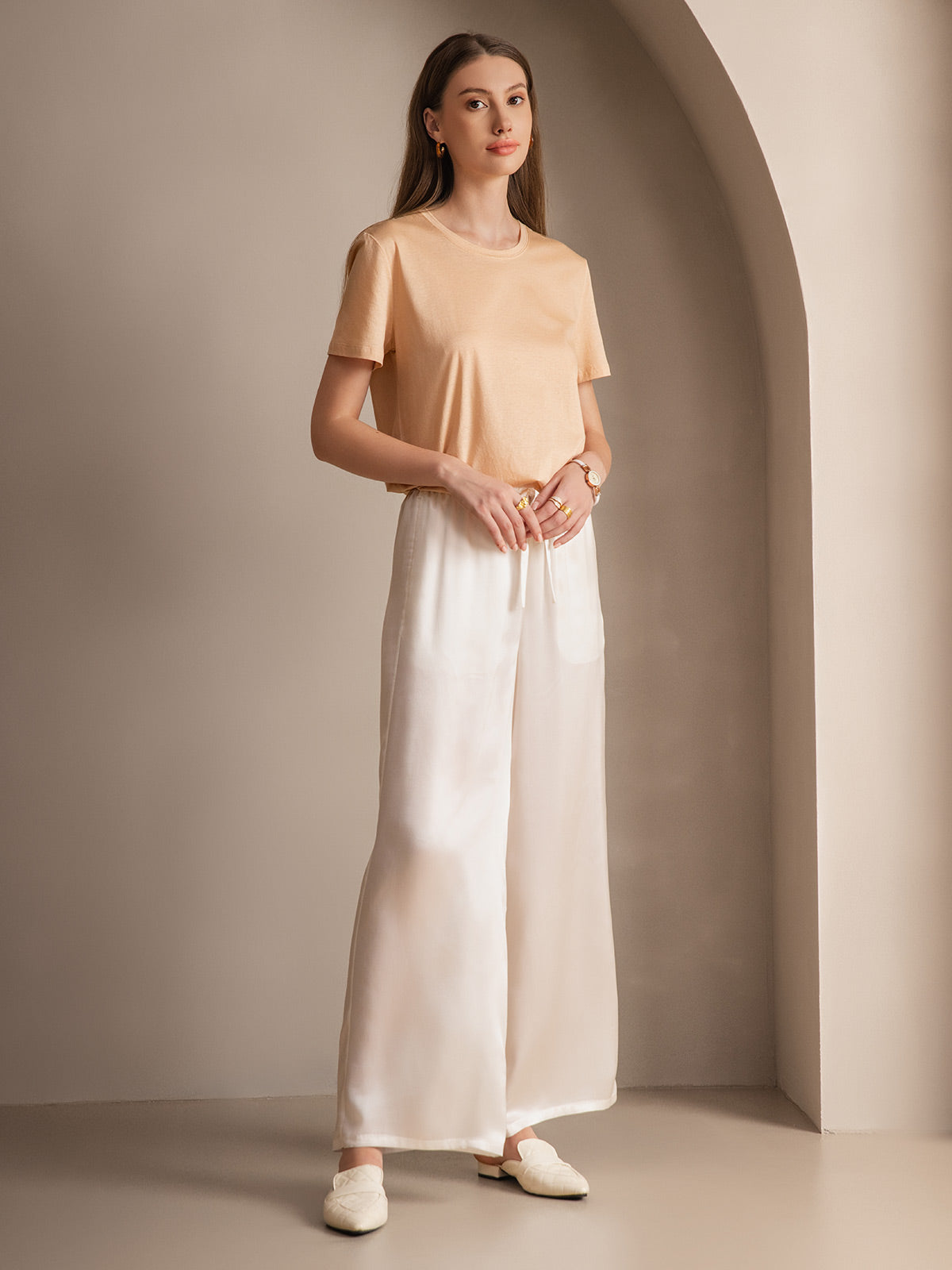 [White] SilkSilky  Pure Silk Womens Pants 004