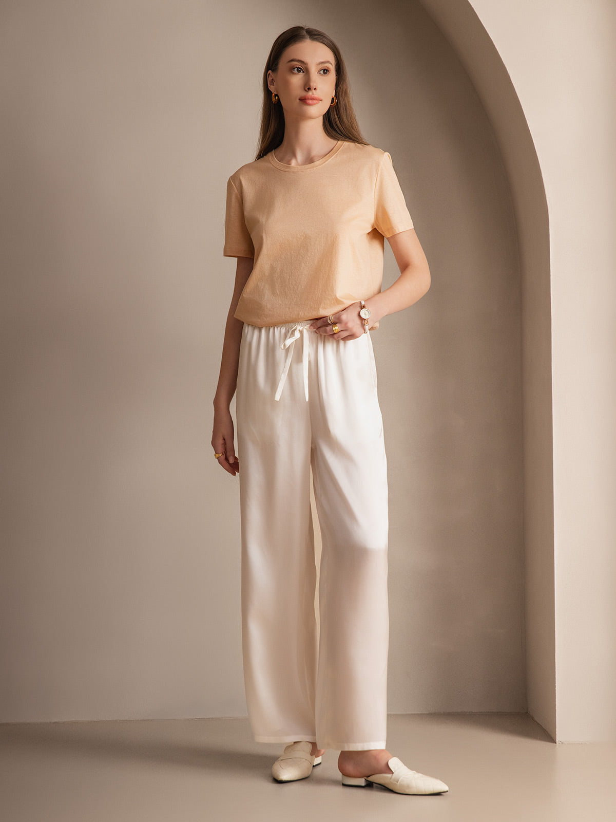[White] SilkSilky  Pure Silk Womens Pants 005