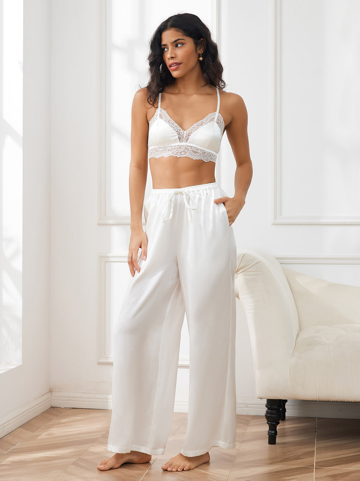 [White] SilkSilky  Pure Silk Womens Pants 006