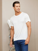 [White] SilkSilky  100% Silk Jersey Short Sleeve Crew Neck Men's T-Shirt 003