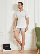 [White] SilkSilky  Short Sleeve V Neck Men's T-Shirt 006