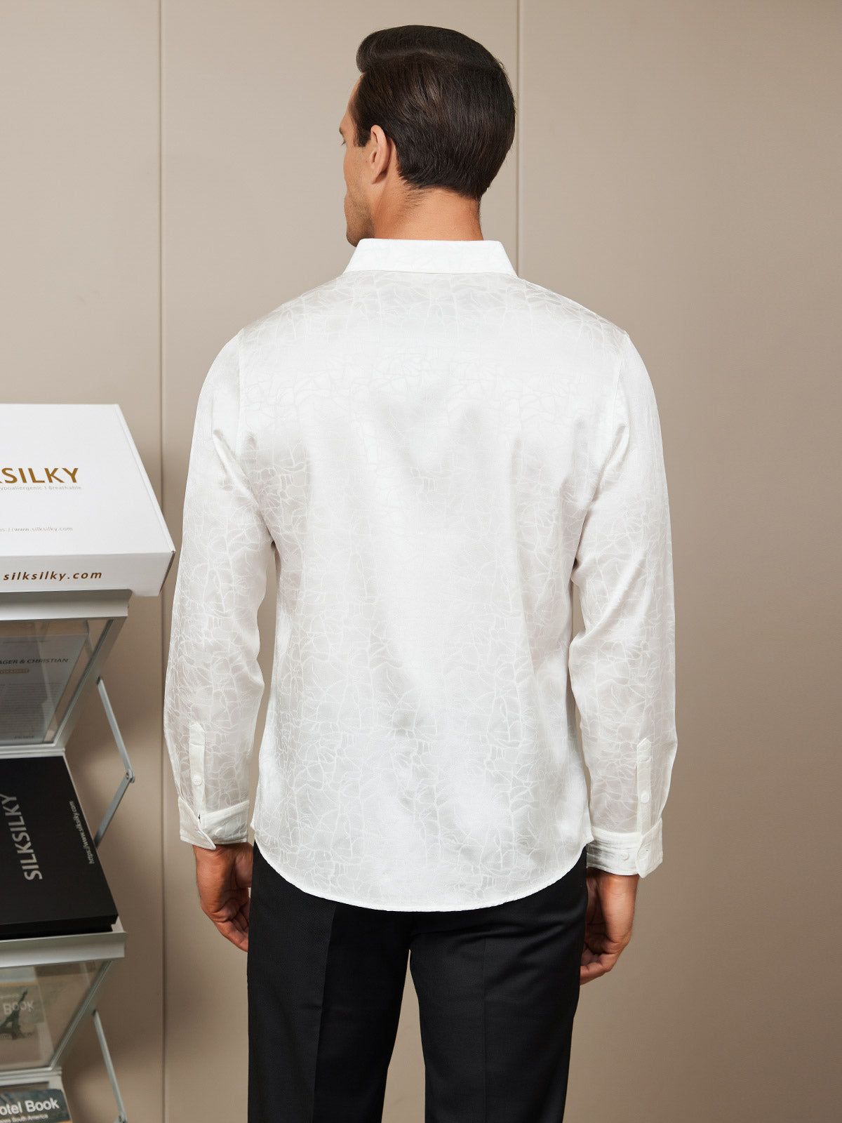 [White] SilkSilky Silk Long Sleeve Collar Men's Shirt 002