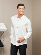 [White] SilkSilky  Long Sleeve Collar Men's Shirt 003