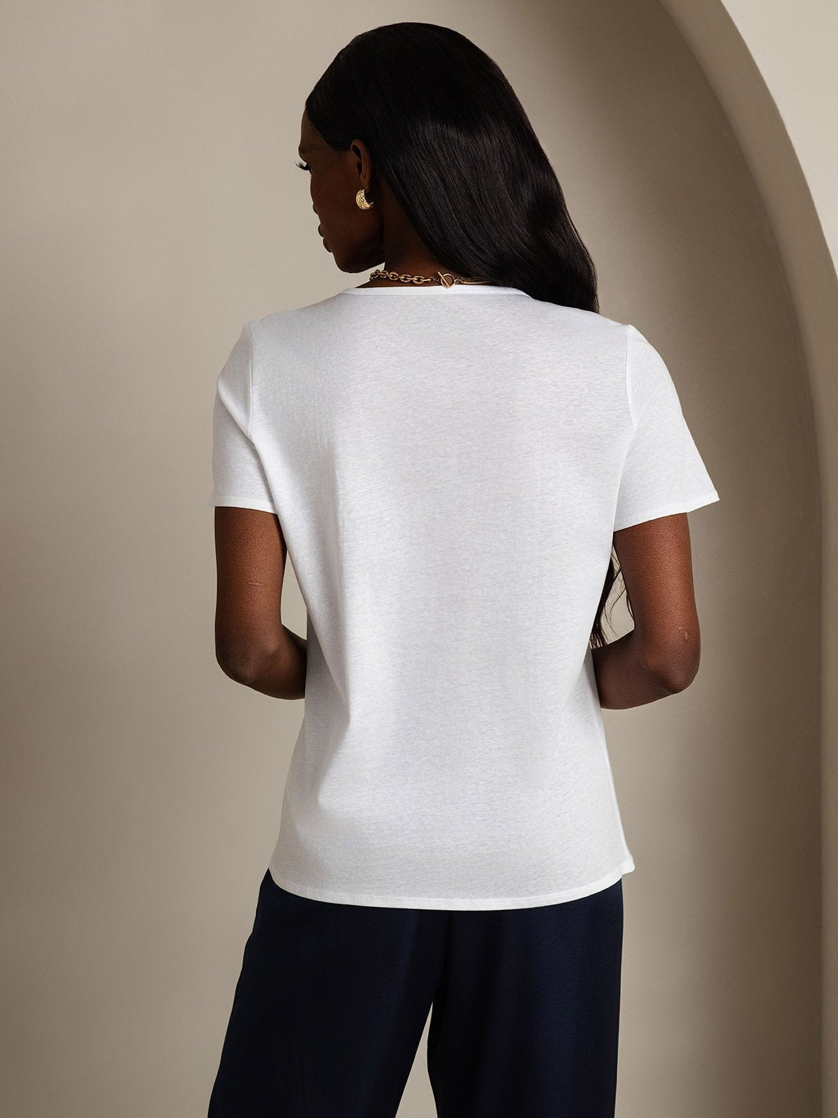 [White] SilkSilky Silk Short Sleeve U Neck Women's T-Shirt 002