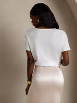 [White] SilkSilky  Short Sleeve V Neck Women's T-Shirt 002