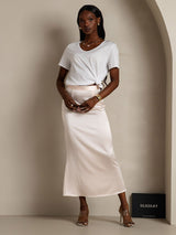 [White] SilkSilky  Short Sleeve V Neck Women's T-Shirt 006