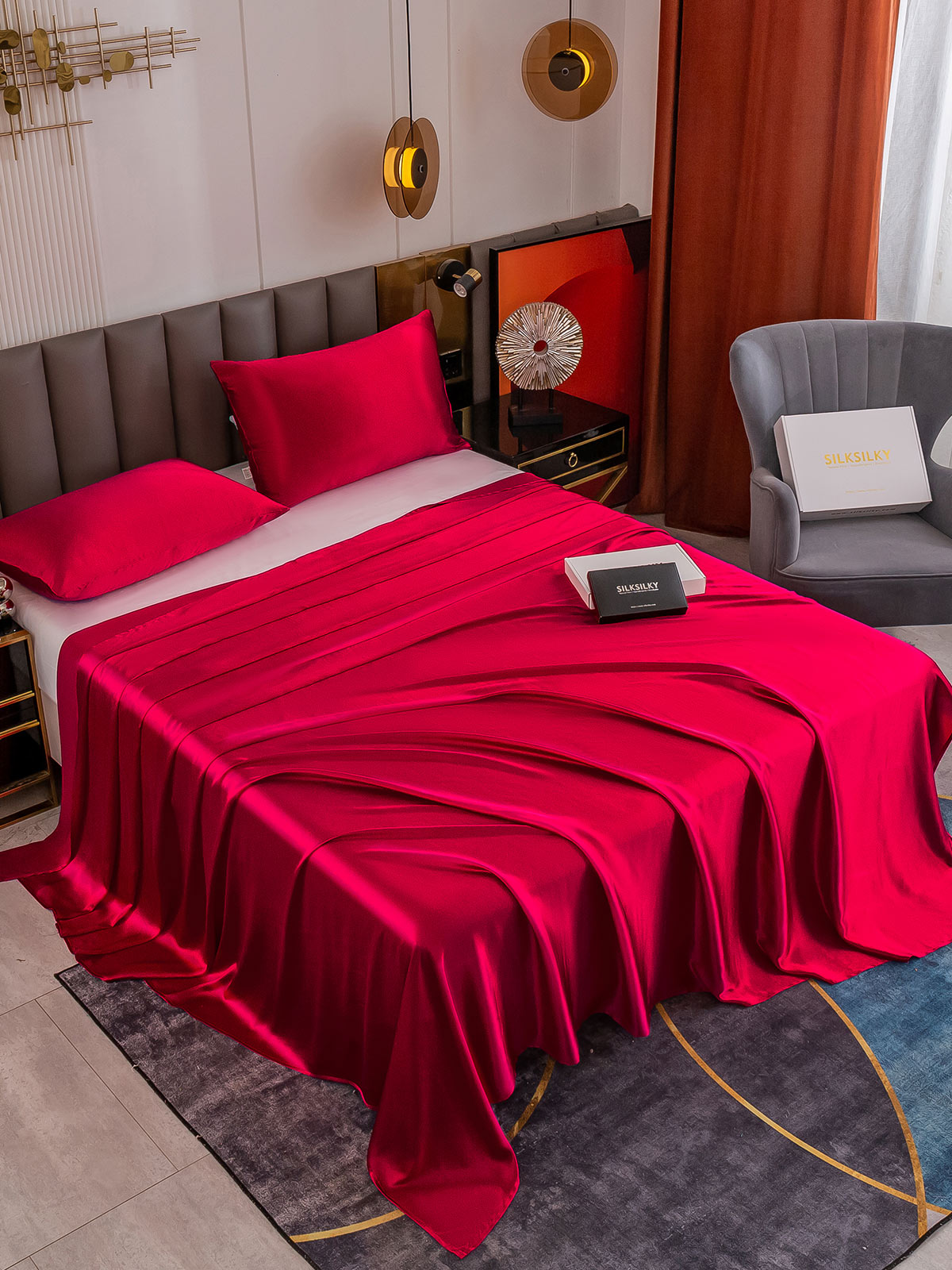 [Wine] SilkSilky 19Momme Pure Silk Bedding Set 001