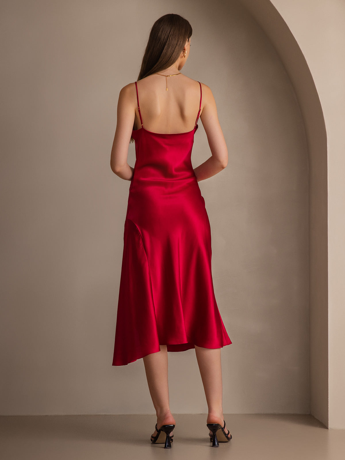 [Wine] SilkSilky 19Momme Pure Silk Sleeveless Cowl Neck Dress 002
