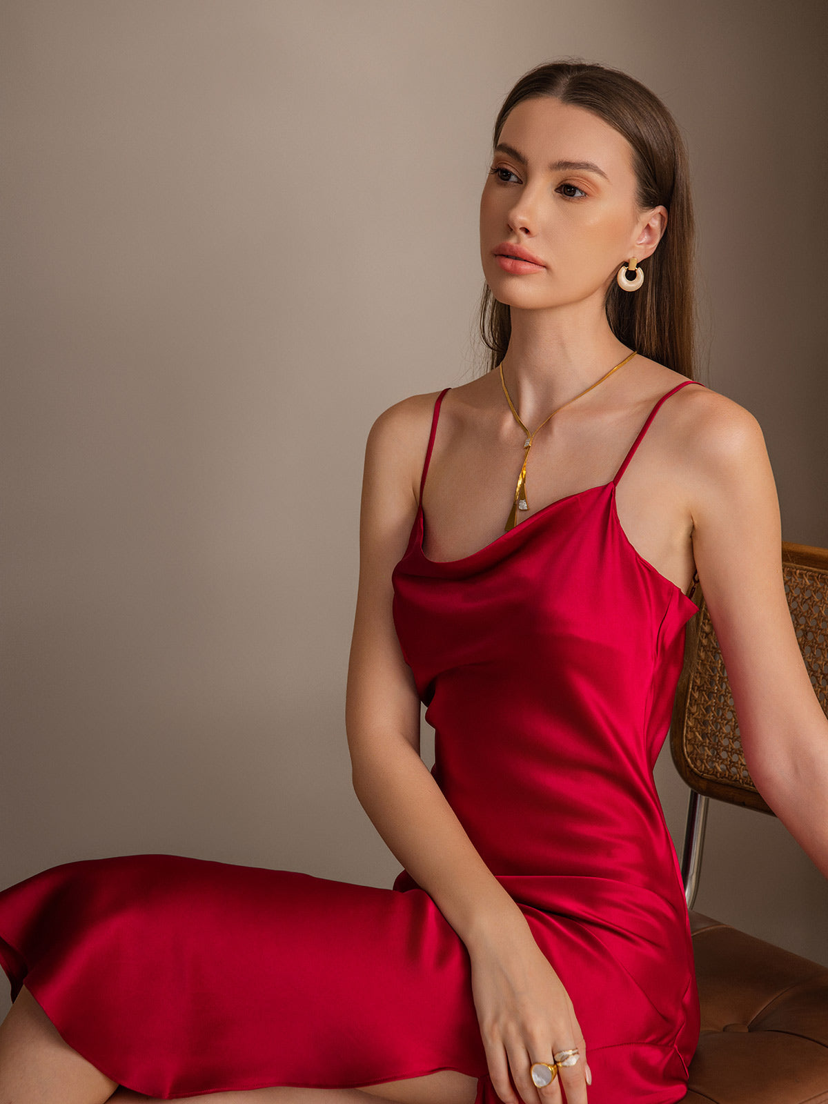 [Wine] SilkSilky 19Momme Pure Silk Sleeveless Cowl Neck Dress 003