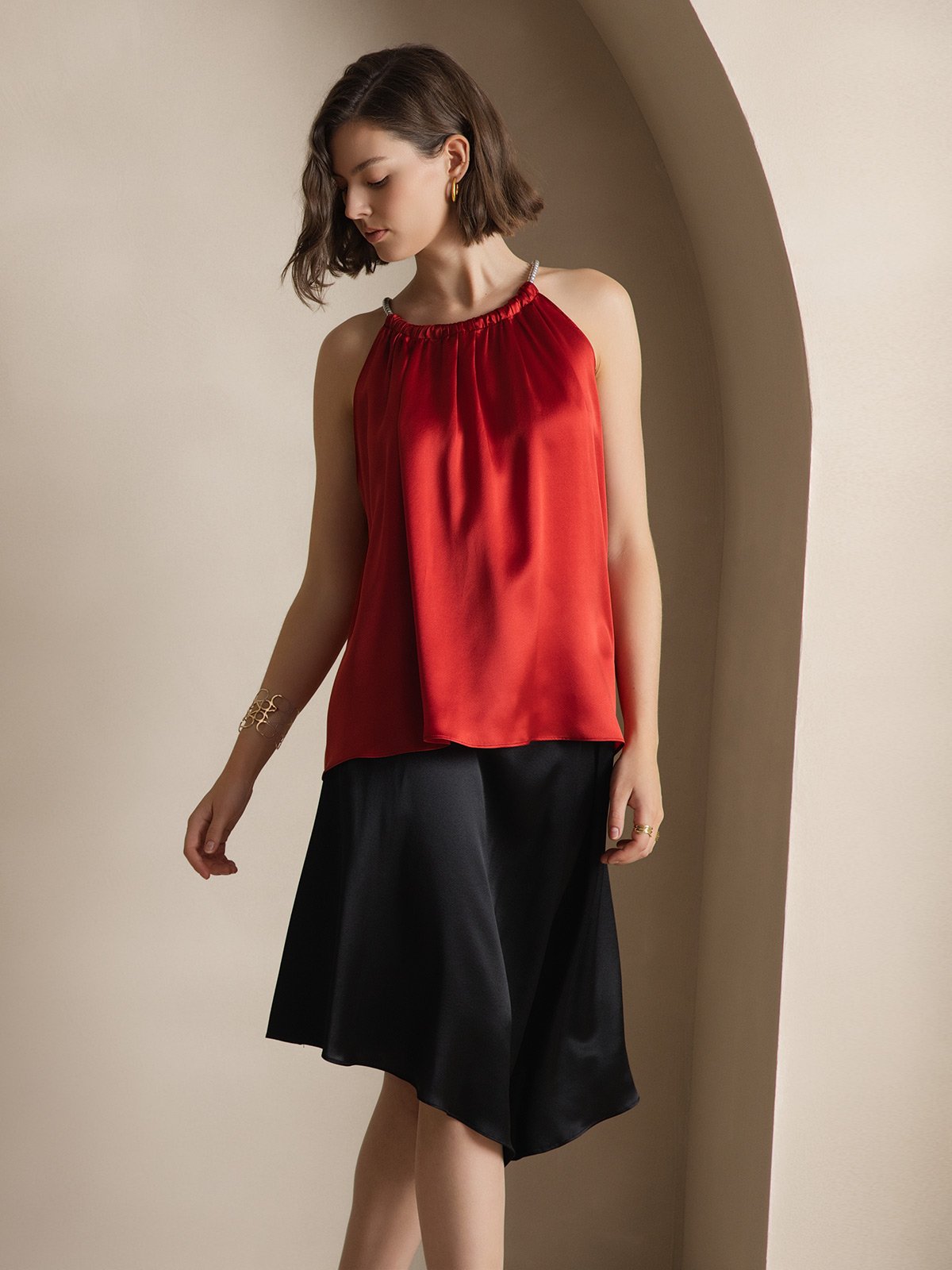 [Wine] SilkSilky  19Momme Silk Round Neck Camisole Top 001