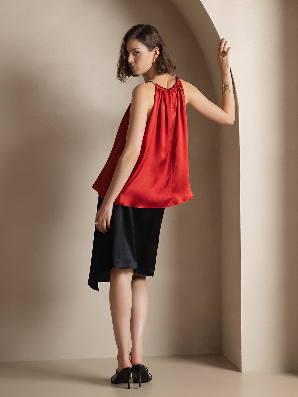 [Wine] SilkSilky  19Momme Silk Round Neck Camisole Top 002