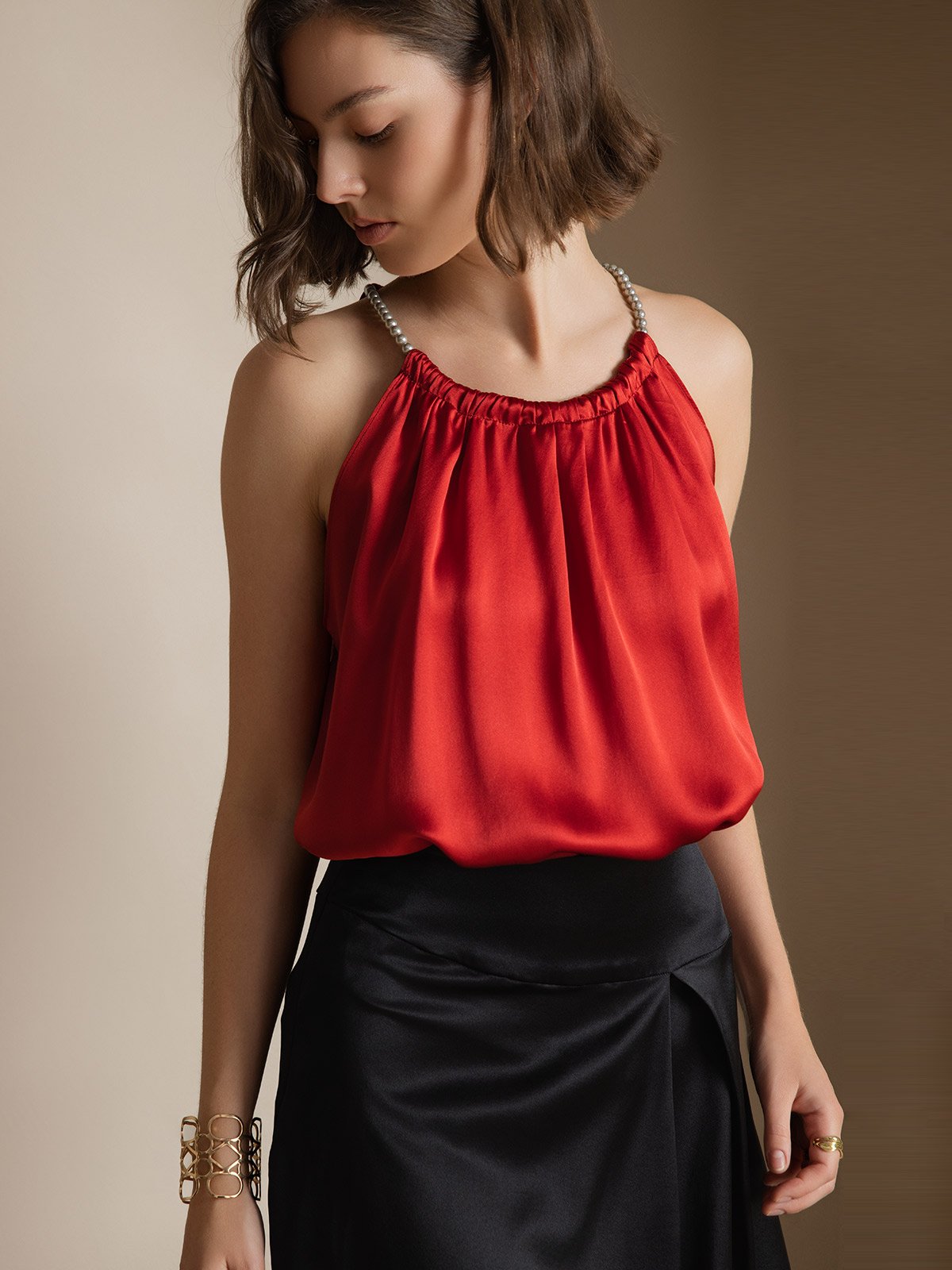 [Wine] SilkSilky  19Momme Silk Round Neck Camisole Top 003
