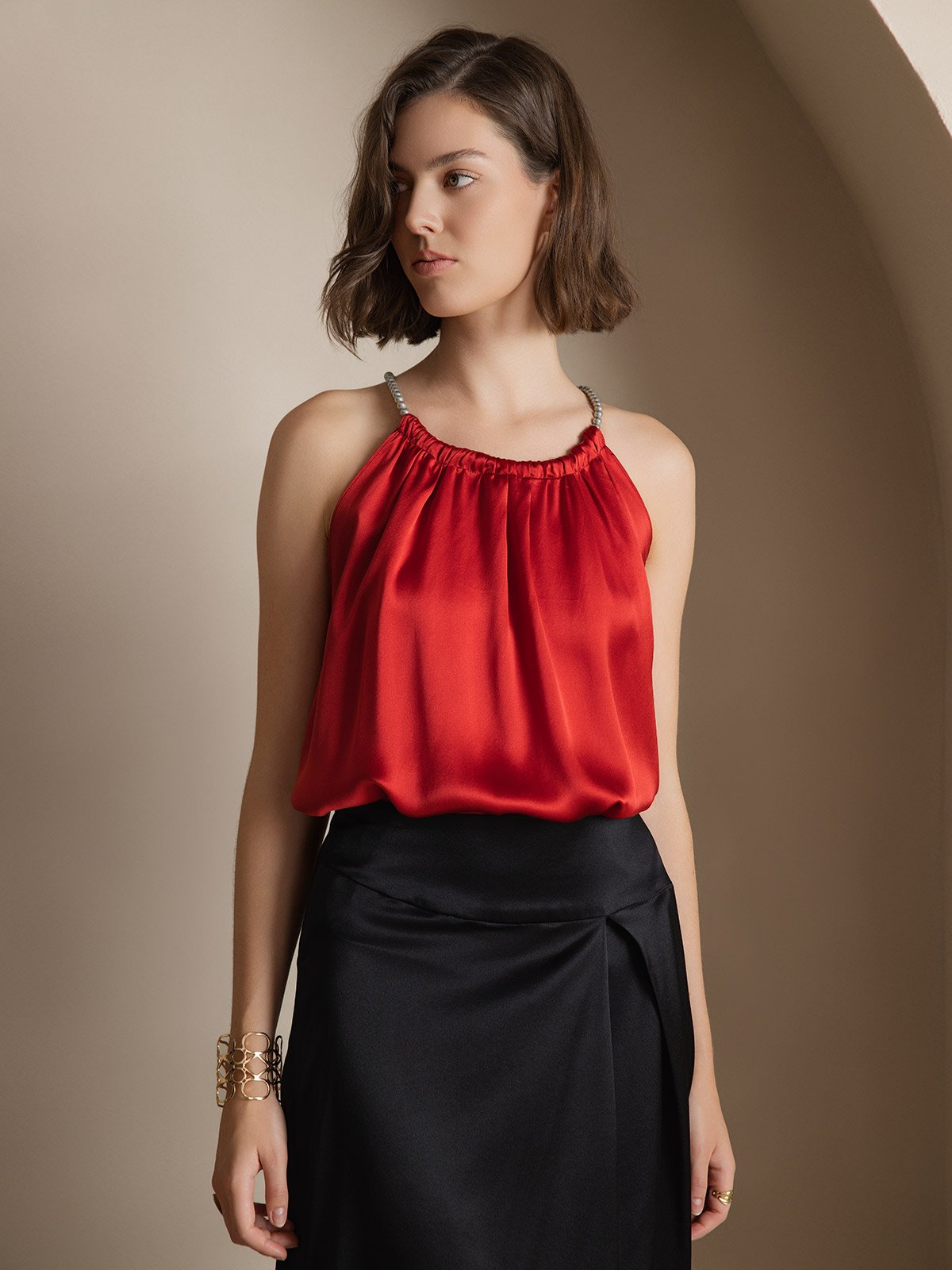 [Wine] SilkSilky  19Momme Silk Round Neck Camisole Top 005
