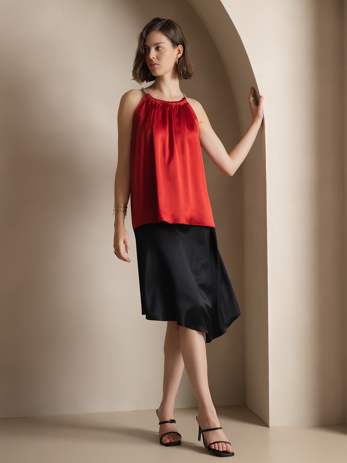 [Wine] SilkSilky  19Momme Silk Round Neck Camisole Top 006