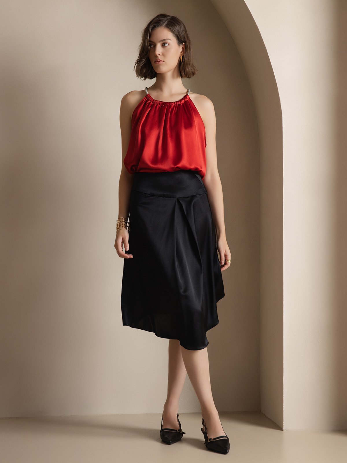 [Wine] SilkSilky  19Momme Silk Round Neck Camisole Top 007
