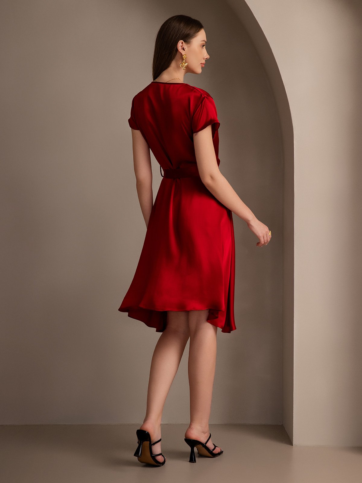 [Wine] SilkSilky  19Momme Silk V Neck Dress 002