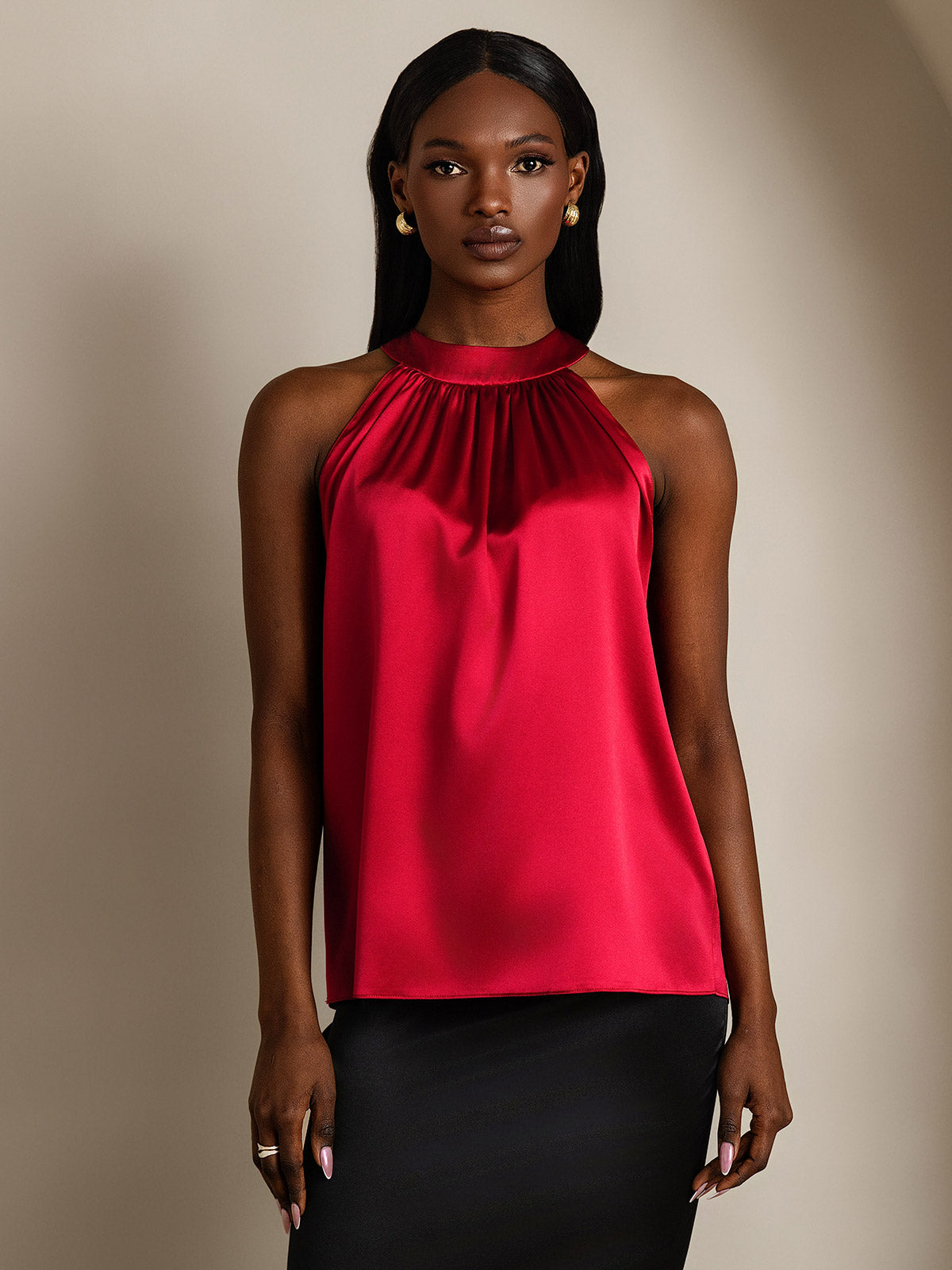 [Wine] SilkSilky 19Momme Silk Sleeveless Womens T-Shirt 003