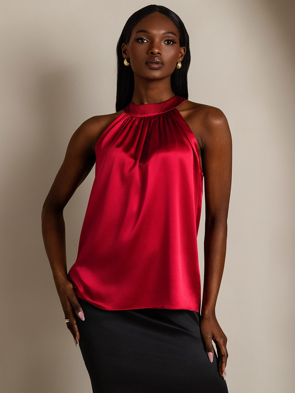 [Wine] SilkSilky 19Momme Silk Sleeveless Womens T-Shirt 004