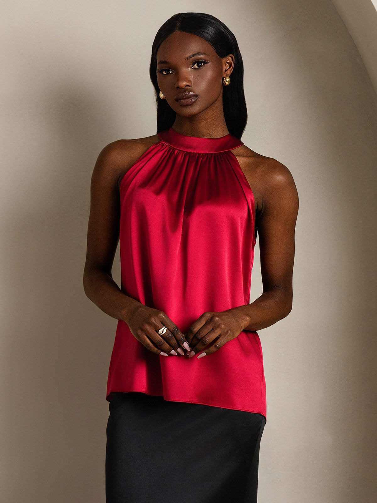 [Wine] SilkSilky 19Momme Silk Sleeveless Womens T-Shirt 005