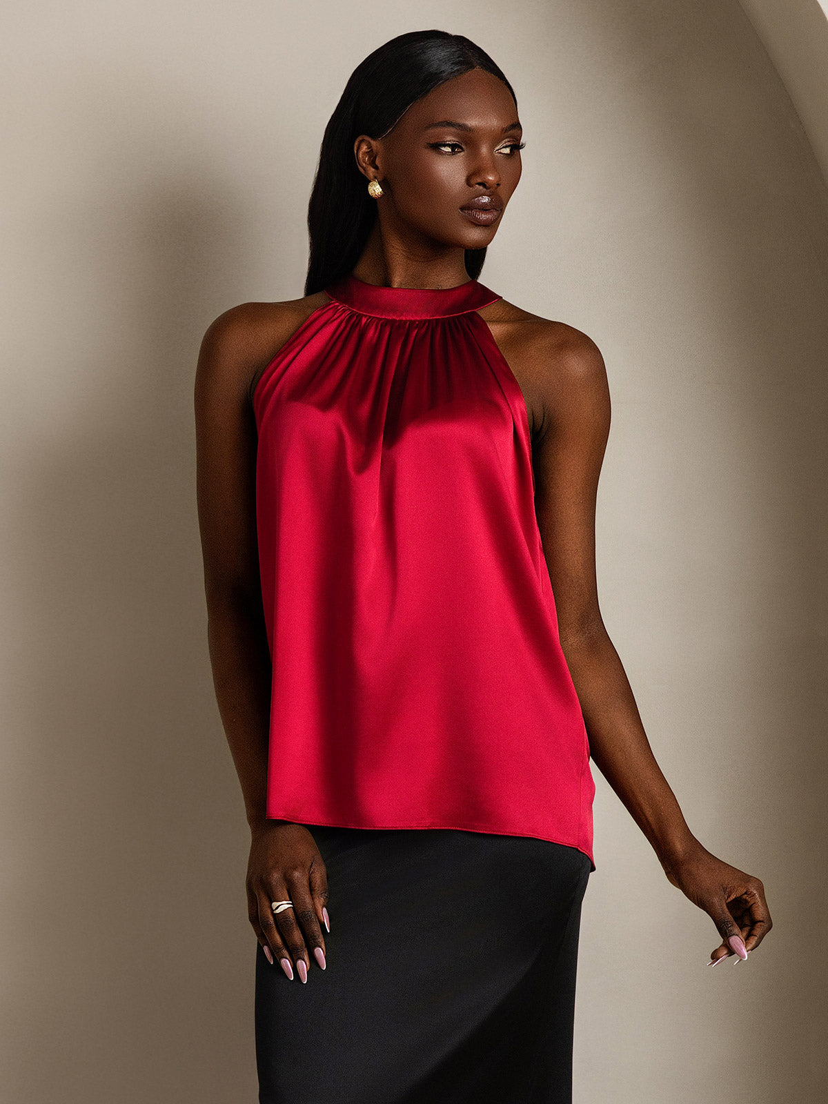 [Wine] SilkSilky 19Momme Silk Sleeveless Womens T-Shirt 006
