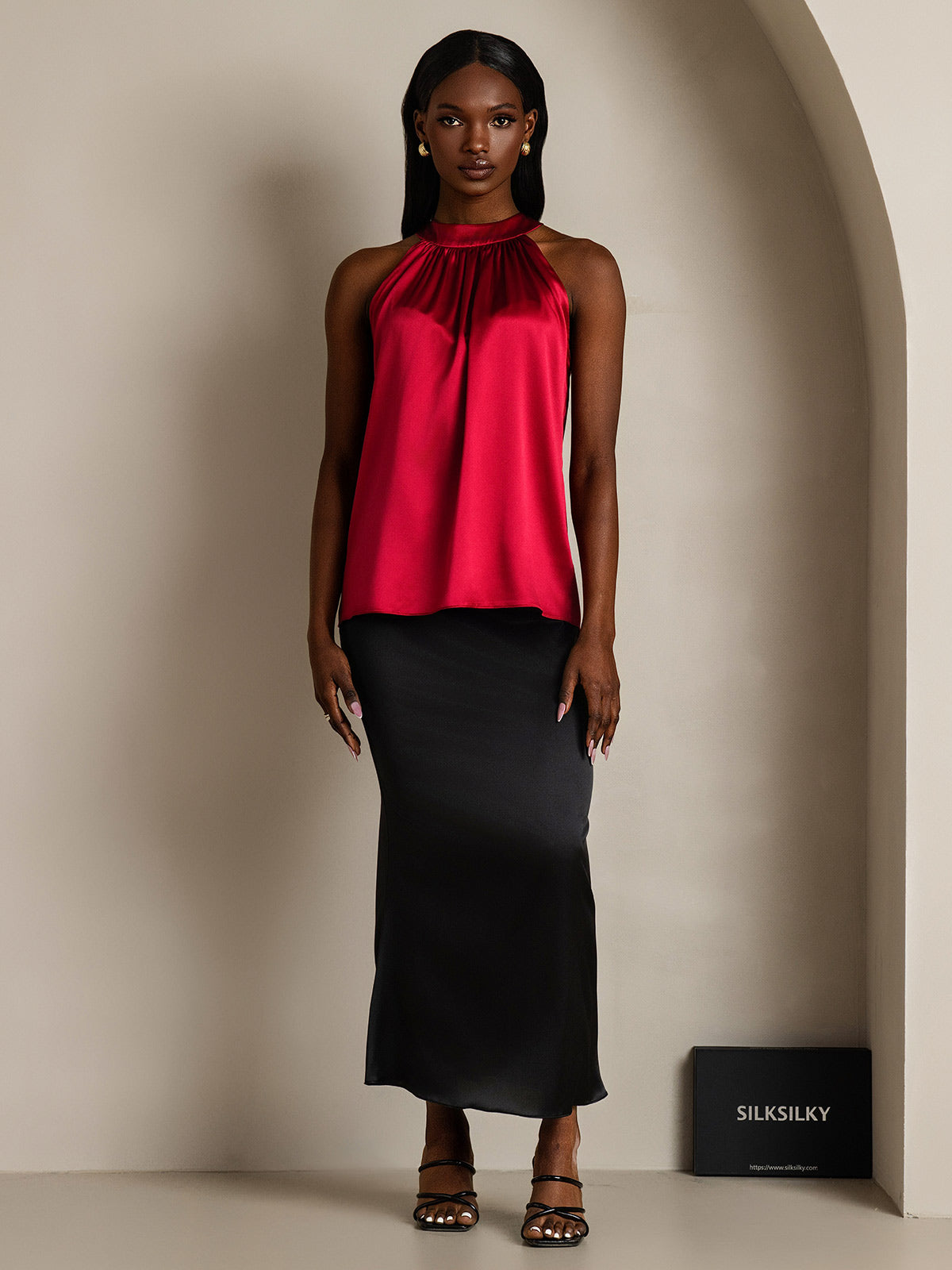 [Wine] SilkSilky 19Momme Silk Sleeveless Womens T-Shirt 007