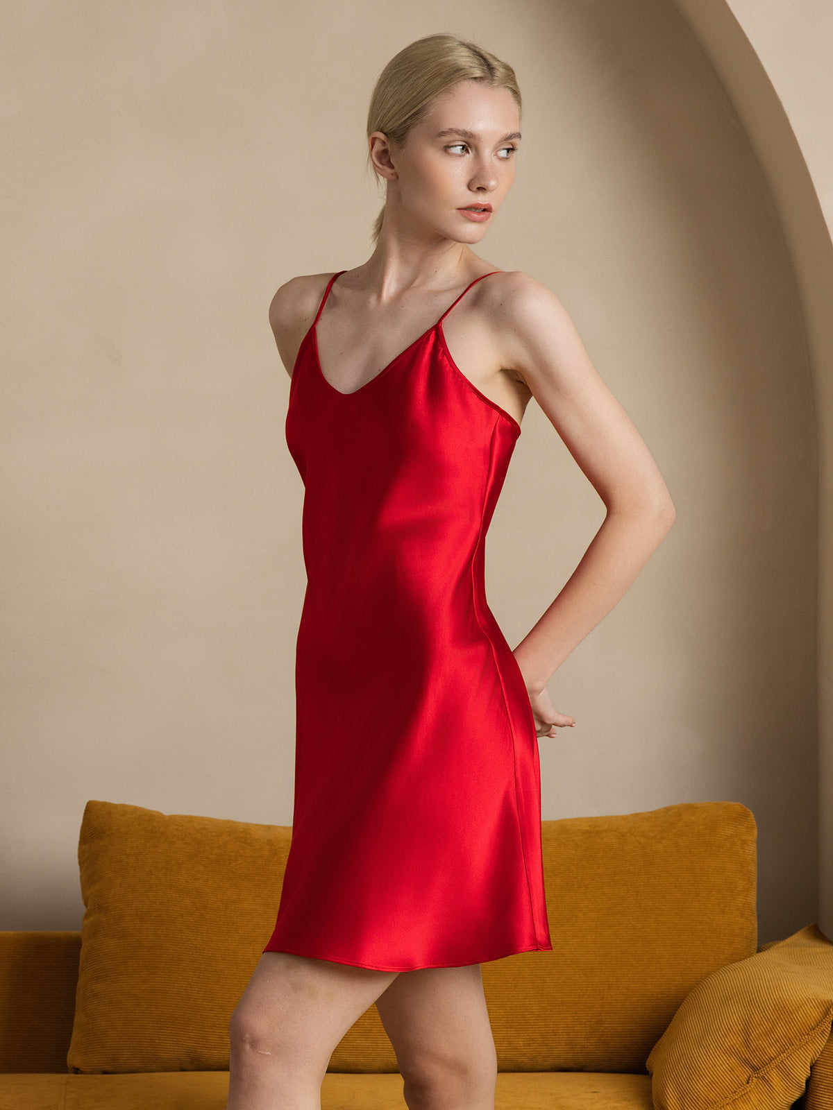 [Wine] SilkSilky 22Momme Pure Silk Sleeveless V Neck Nightgown 006