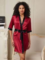 [Wine] SilkSilky  Half Sleeve Women's Robe 001