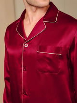 [Wine] SilkSilky Pure Silk Long Sleeve Lapel Men's Pajamas 009
